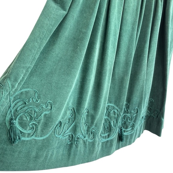 Vintage Susan Bristol Skirt 8P Green Corduroy Pleated Elastic Waist Embroidery - Picture 5 of 16
